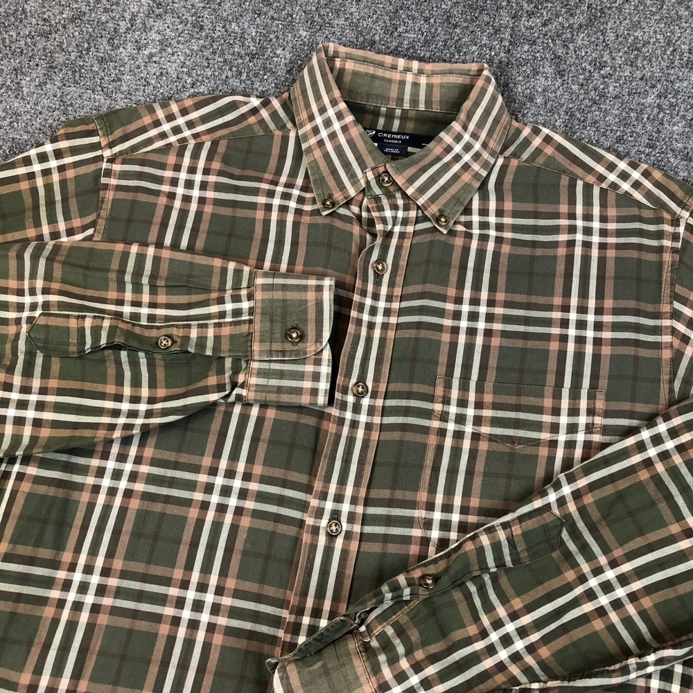 Cremieux Classics Mens‎ Medium Plaid Button Down Shirt Olive Green Long Sleeve